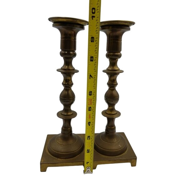 2 Brass Candlestick Holders Square Base Marked W Inc. Brass Plated Shabbat Cups - Picture 5 of 12